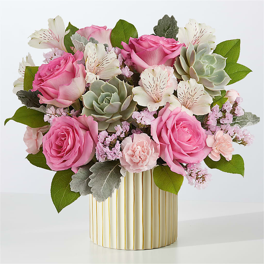 Dusty Rose Bouquet with Ivory Vase – CAAN FLORAL & GREENHOUSES LLC, Sheboygan WI