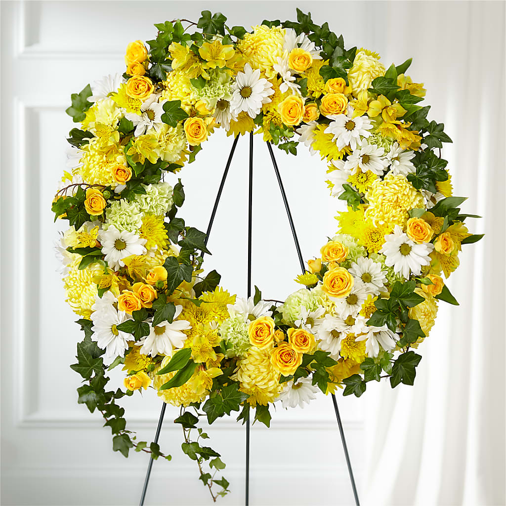 Golden Remembrance Wreath – CAAN FLORAL & GREENHOUSES LLC, Sheboygan WI
