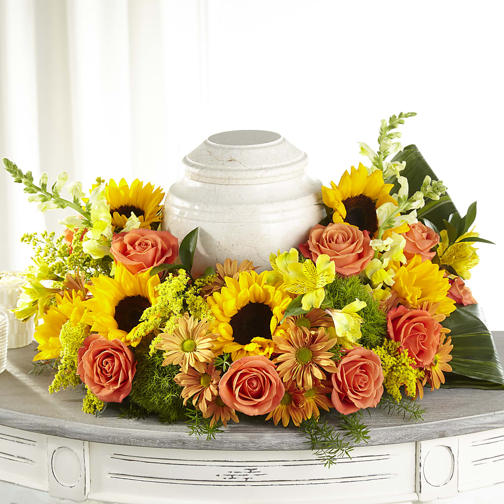Faithful Sunflower Cremation Adornment – CAAN FLORAL & GREENHOUSES LLC, Sheboygan WI
