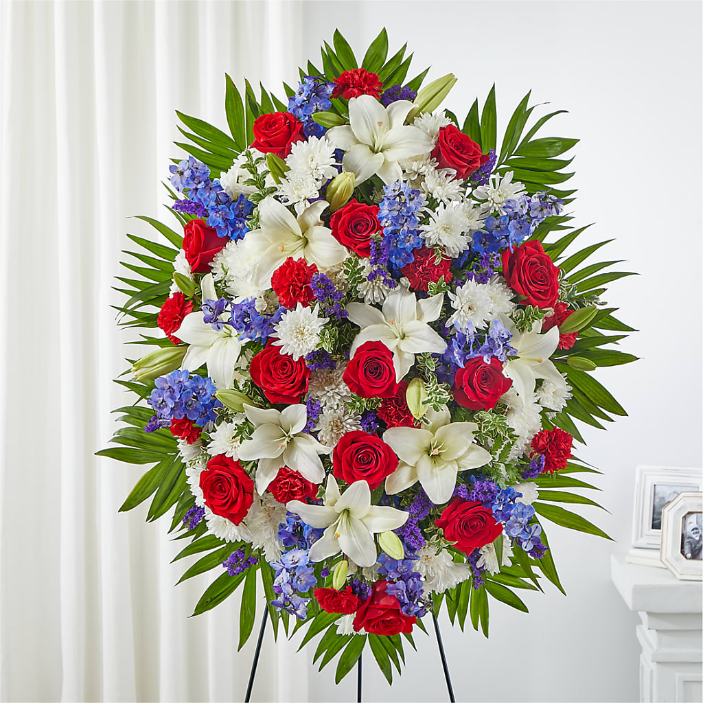 Cherished Service Standing Spray – CAAN FLORAL & GREENHOUSES LLC, Sheboygan WI