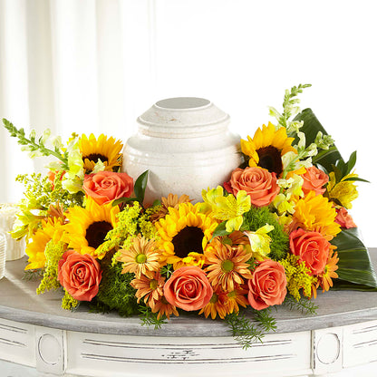 Faithful Sunflower Cremation Adornment – CAAN FLORAL & GREENHOUSES LLC, Sheboygan WI