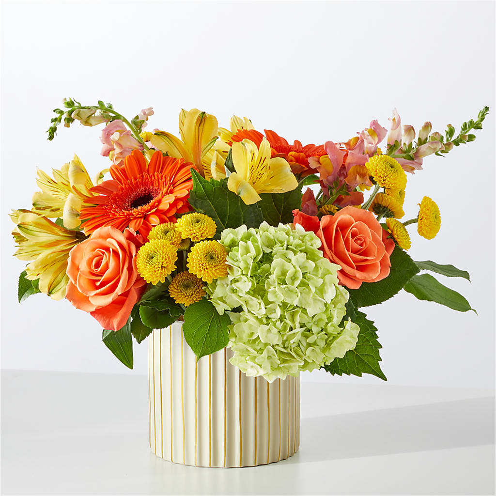 Autumn Sunshine Bouquet with Ivory Vase – CAAN FLORAL & GREENHOUSES LLC, Sheboygan WI