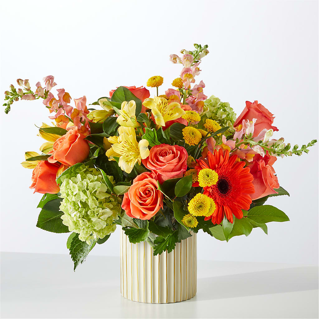 Autumn Sunshine Bouquet with Ivory Vase – CAAN FLORAL & GREENHOUSES LLC, Sheboygan WI