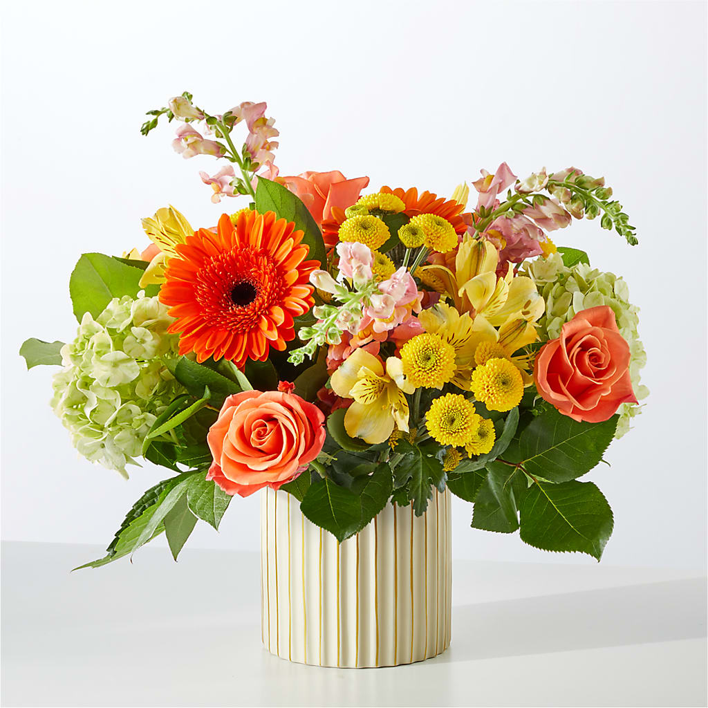 Autumn Sunshine Bouquet with Ivory Vase – CAAN FLORAL & GREENHOUSES LLC, Sheboygan WI