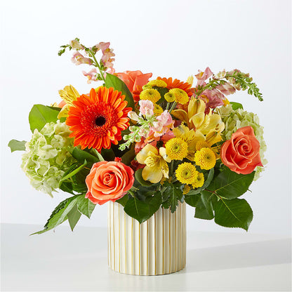 Autumn Sunshine Bouquet with Ivory Vase – CAAN FLORAL & GREENHOUSES LLC, Sheboygan WI
