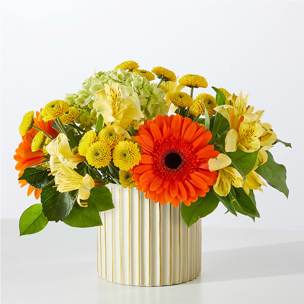 Autumn Sunshine Bouquet with Ivory Vase – CAAN FLORAL & GREENHOUSES LLC, Sheboygan WI